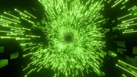 3D illustration of glowing green dot connected with lines moving in loop