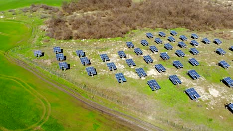 aerial view industrial photovoltaic solar units panels environment producing renewable green energy