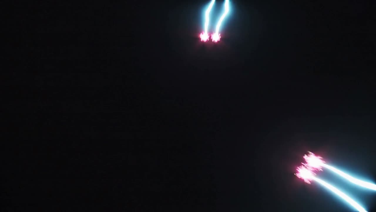 Originating at edges neon ribbons flowing inward in dark void, converging into pulsing magenta core