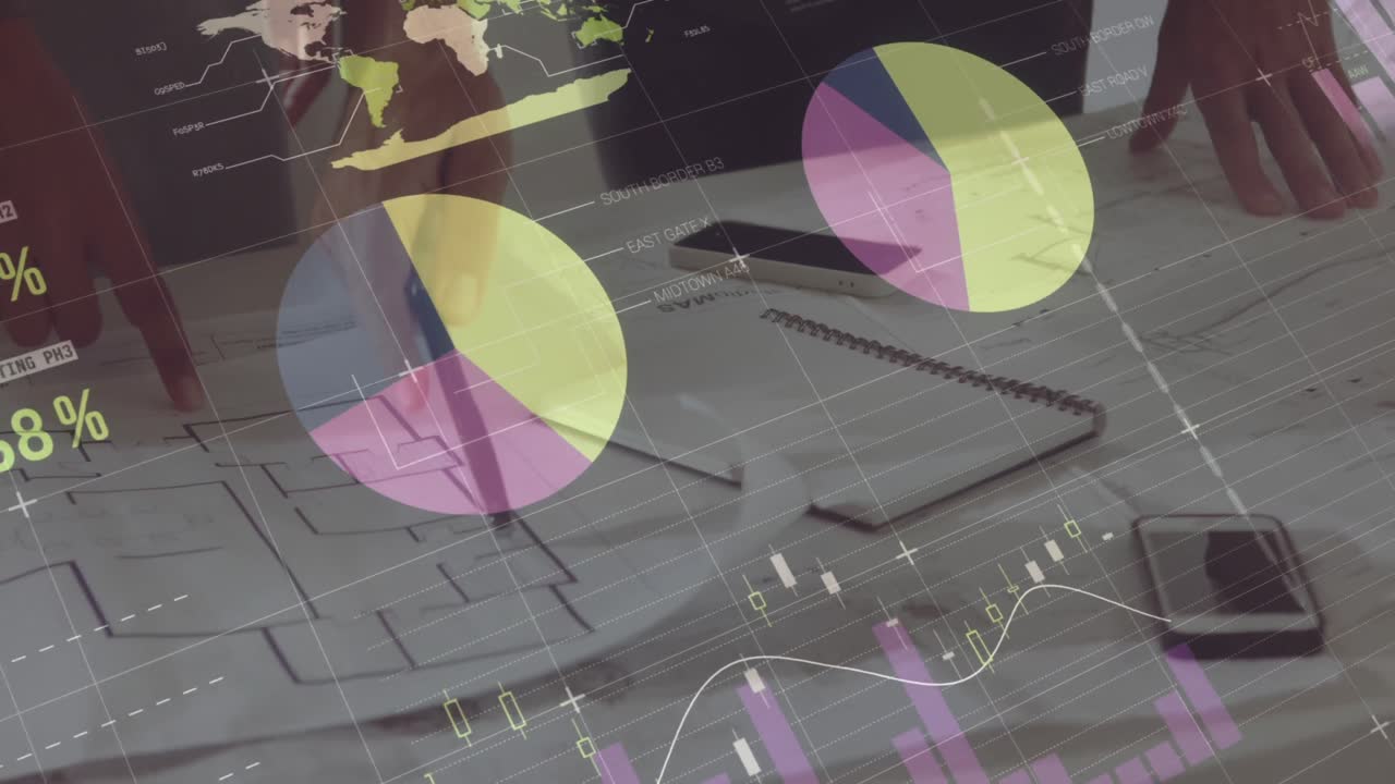 animación de estadísticas y procesamiento de datos financieros sobre arquitectos con planes en reunión
