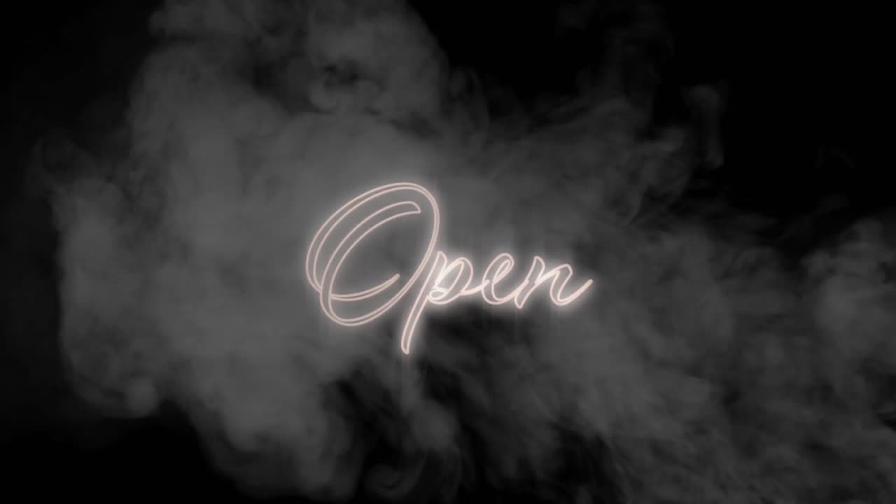 Open neon sign with smoke 4k