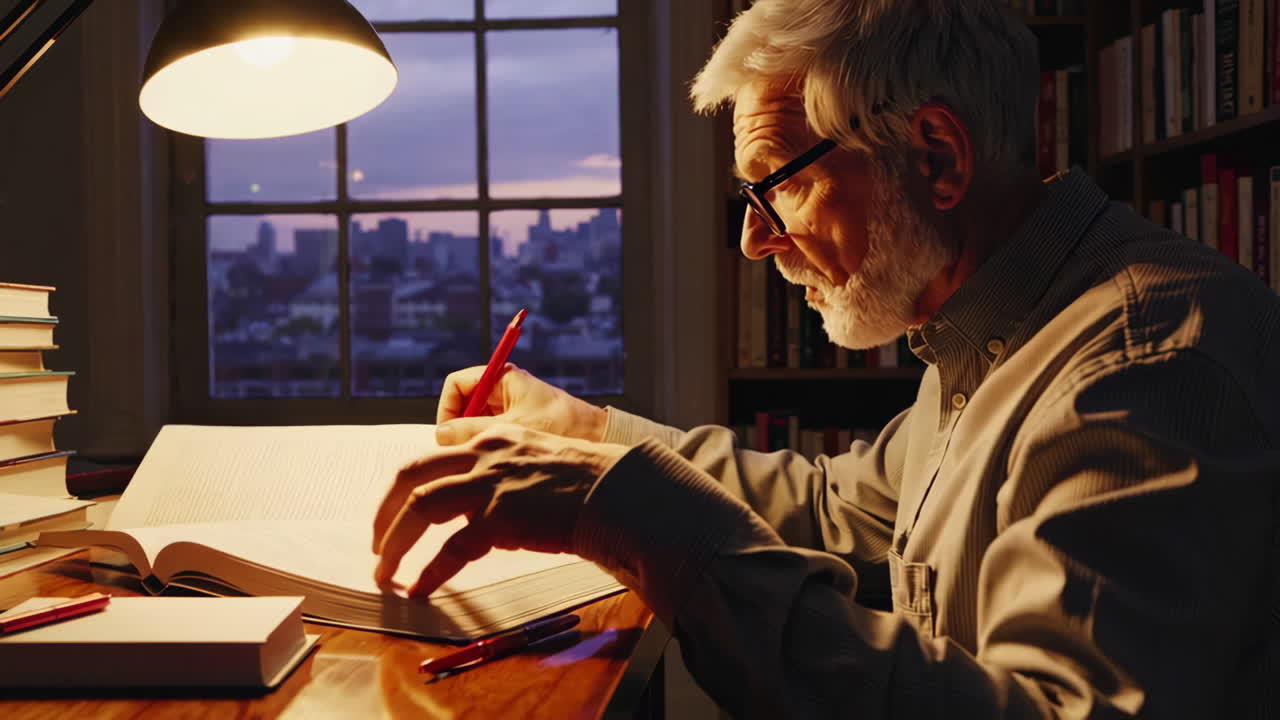 Elderly Man Studying at Home