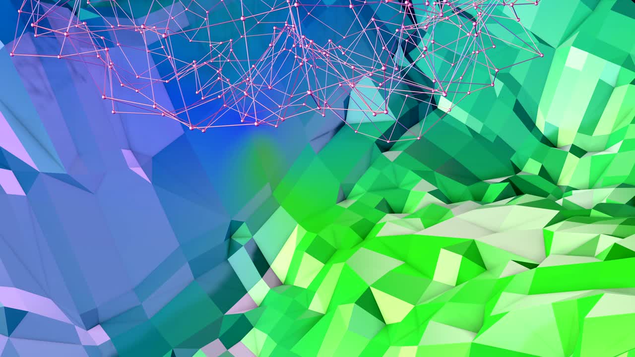 4k limpio bajo poli fondo animado en bucle. animación 3d sin costuras en estilo geométrico moderno con colores de gradiente modernos. fondo creativo simple. colores de gradientes azul verde 1