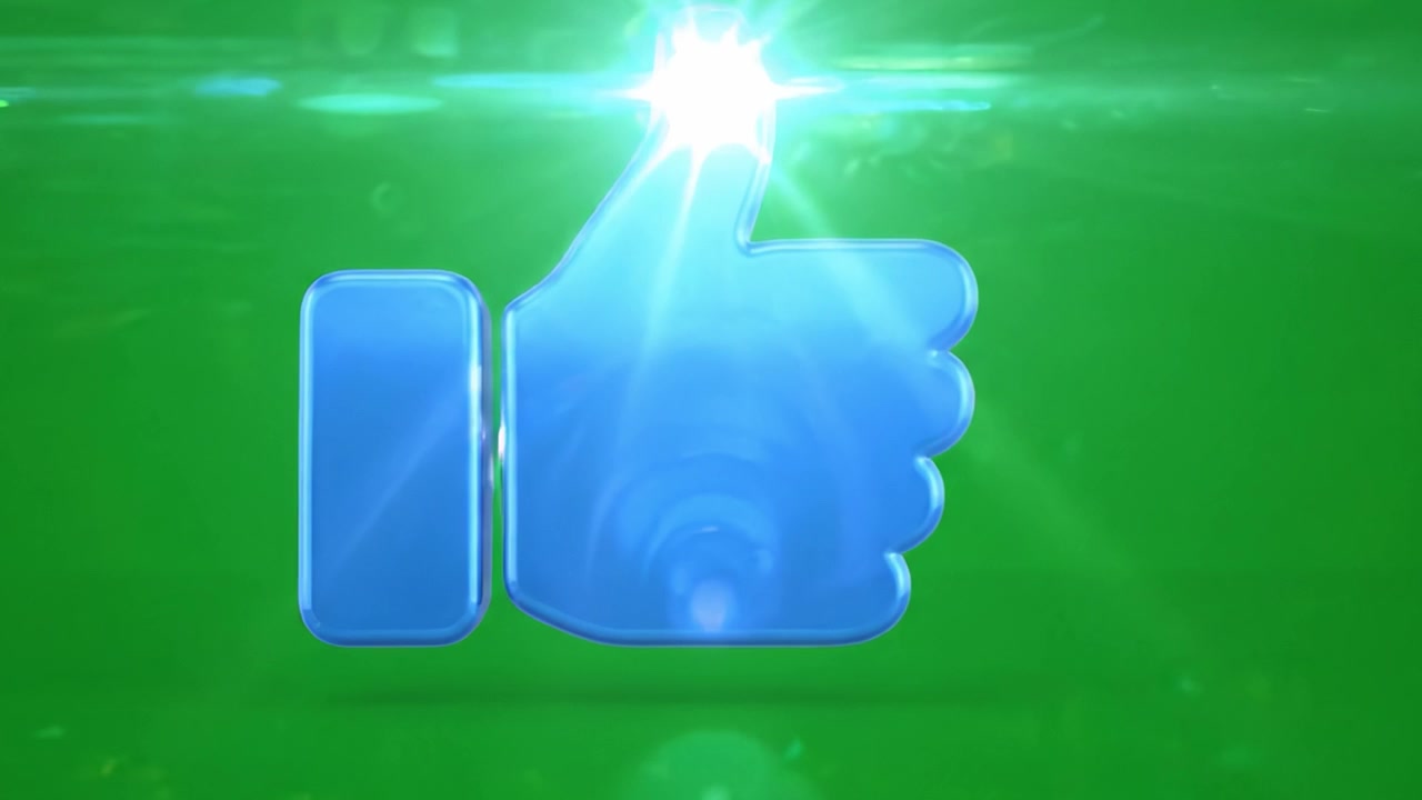 A Vibrant Green Background Highlights a Glossy Blue Thumb-Up Icon, Symbolizing Approval and Positivity in Digital Communication and Social Media Interactions.