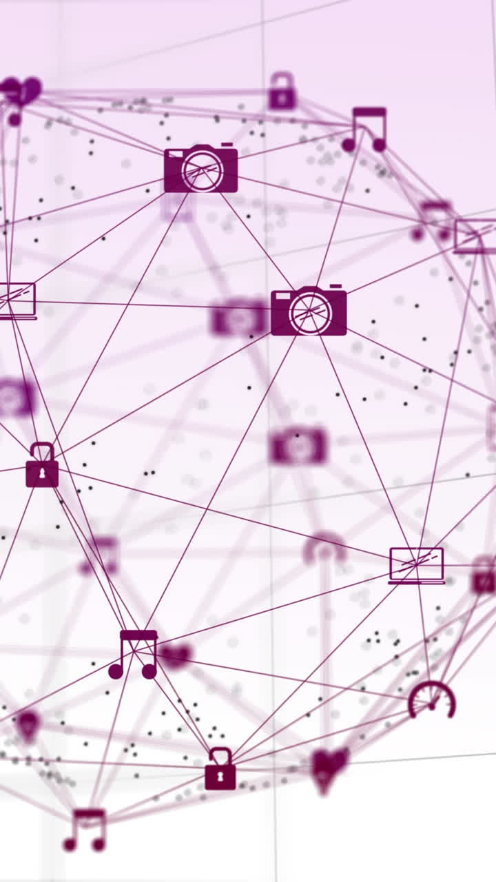 animación de la red de conexión e iconos sobre fondo blanco