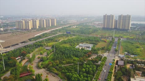 sunny day wuhan city traffic roads aerial panorama 4k china