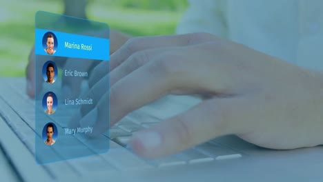 animation of social media people profiles over hands typing on keyword