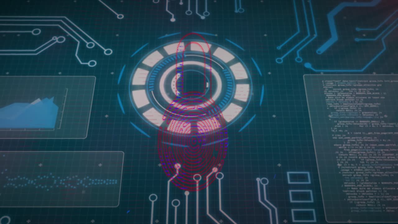 스캐너, 그래프 및 데이터 처리, 어두운 인터페이스에 대한 빨간 락의 애니메이션