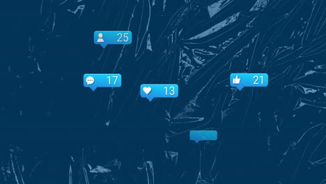 animation of social media notification icons over abstract blue textured background