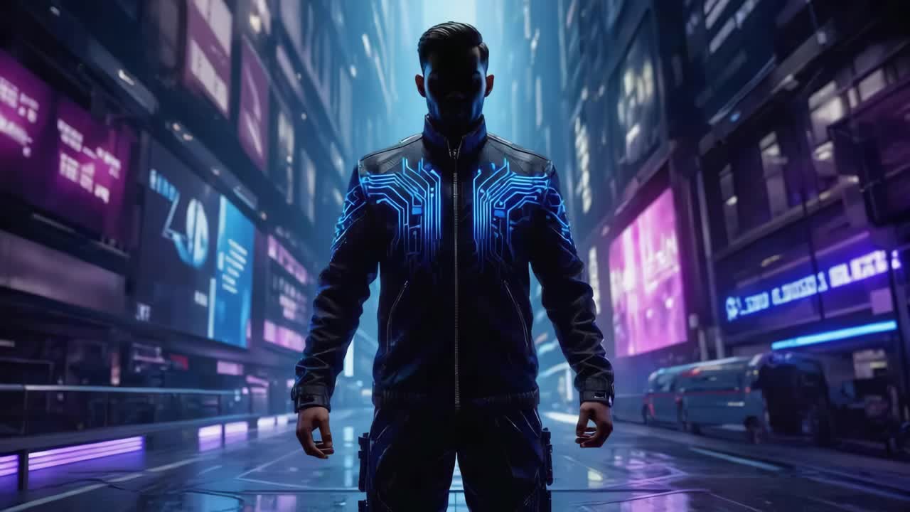Cyberpunk Man in Futuristic City