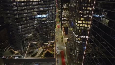 flying over a quiet street in the city center of houston, dawn in texas, usa - aerial view