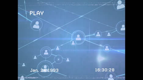 animación de interferencia a través de la red de conexiones con iconos en fondo negro