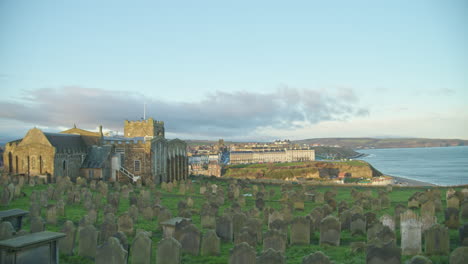 Whitby,-North-York-Moors,-Static-Shot,-early-morning-sunshine-North-Yorkshire-Heritage-Coast,-Yachts-and-Abbey-BMPCC-4K-Prores-422-Clip-11