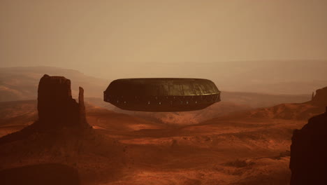 alien spaceship hovering over a martian desert landscape