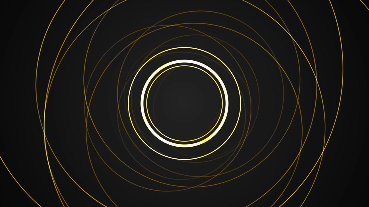 Luxury gold ring motion visual with bright circular loops black elegant background and premium