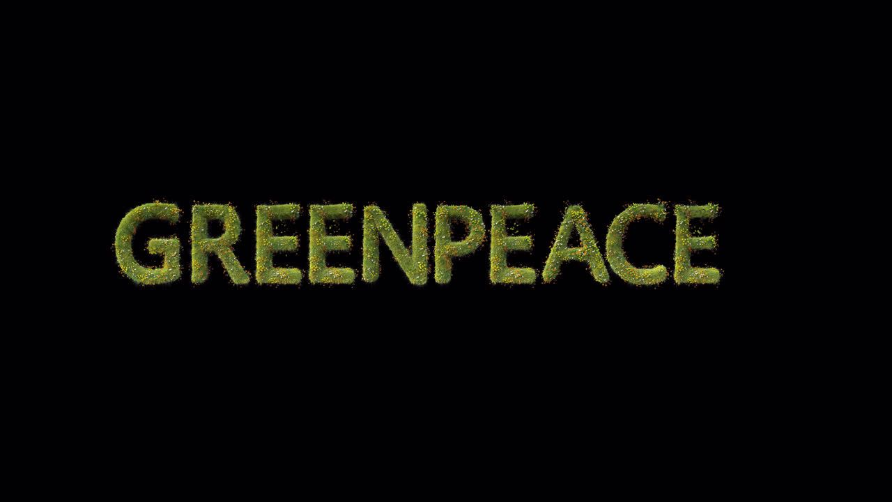 Greenpeace Text Forming from Green Grass Particles