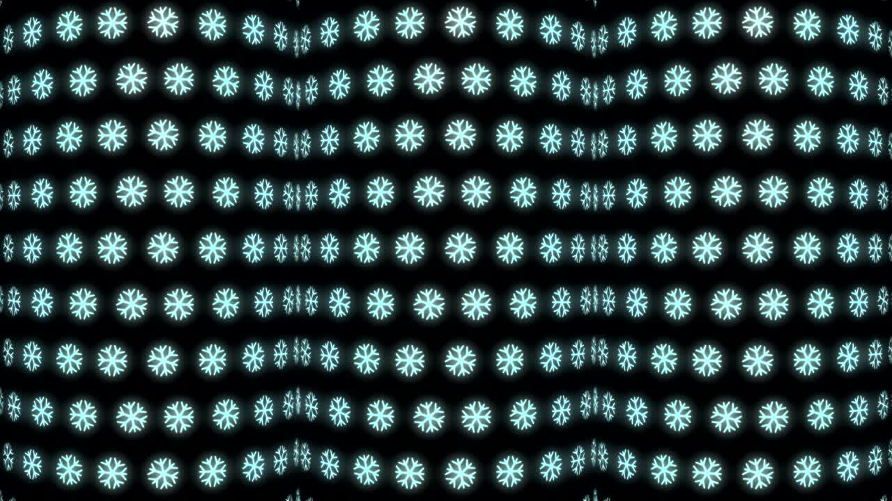 흰색과 검은색 반복 애니메이션에서 눈송이의 네온 크리스마스 패턴 배경