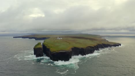 expansive aerial pullback of loop head peninsula under cloudy morning skies