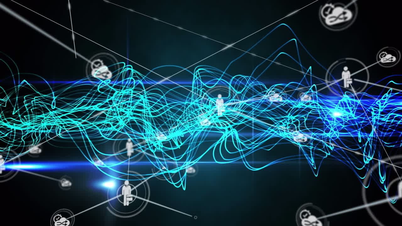 Blue abstract waves animation on black highlights beauty and global data concepts.
