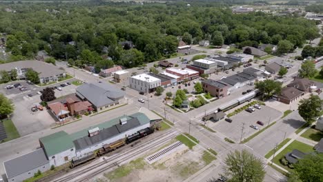 downtown howard city, michigan with drone video moving in a circle.