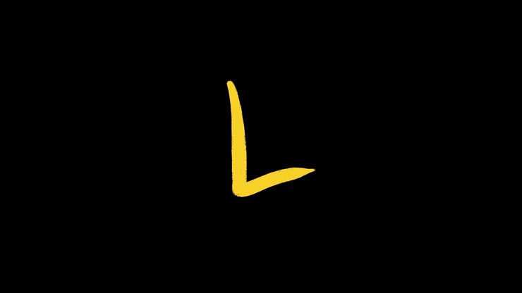 Handwritten Letter L in Yellow Chalk on Black Background