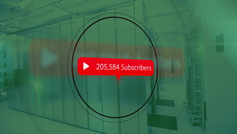 animation of subscribers with growing number over server room