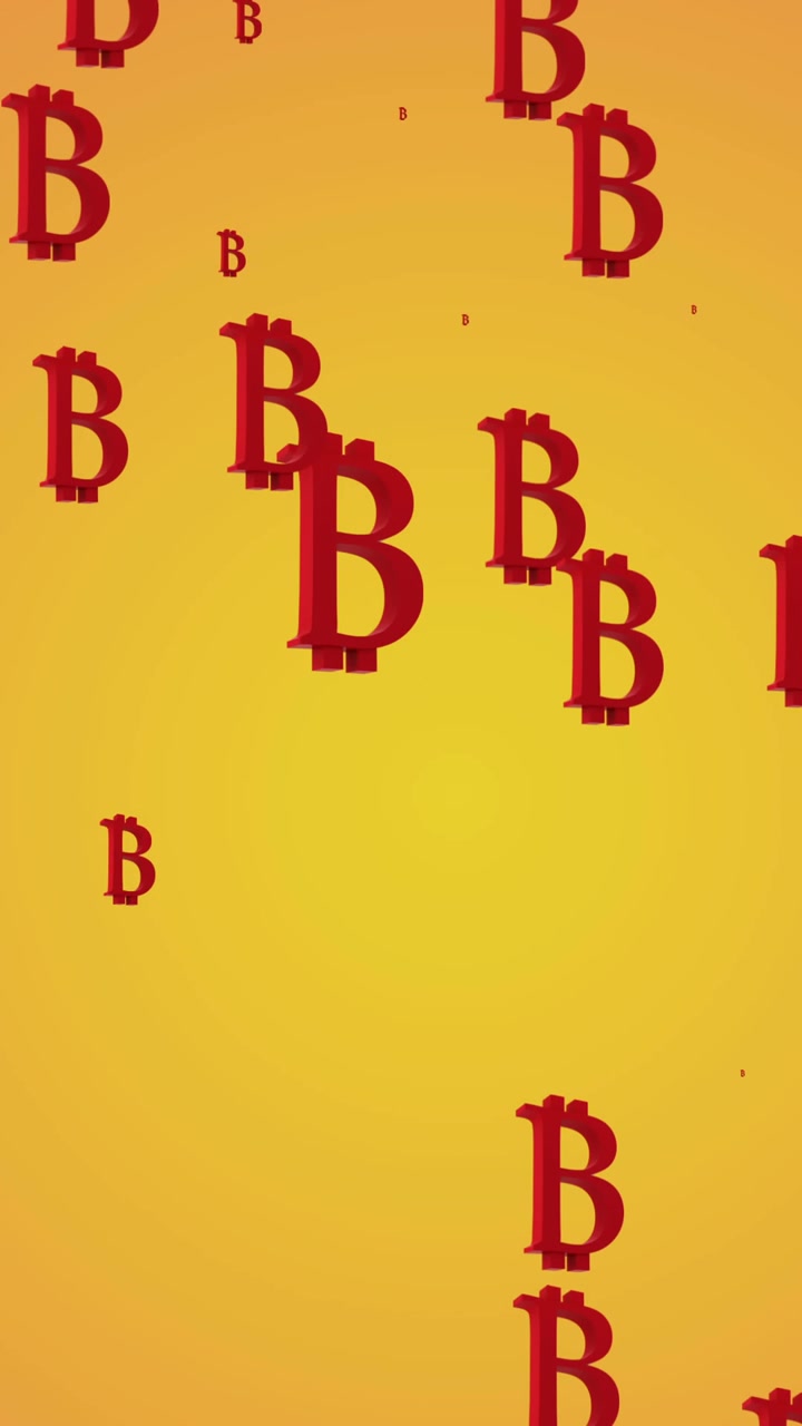 Animation of bitcoins signs pulsating on orange background