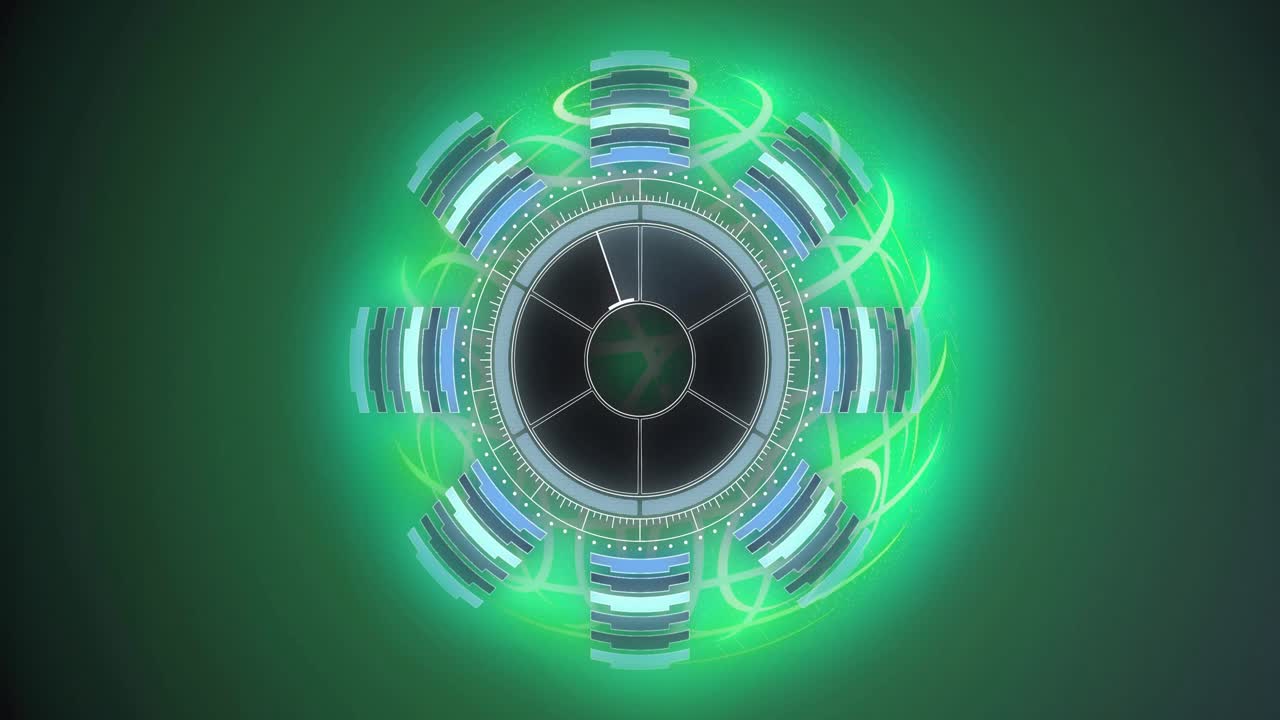 On startup core disc ring spinning sector casting glow mods moving green aura pulsing showing power