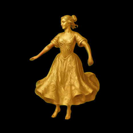Golden dancer sculpture illustration animation isolated asset, transparent 4K video, alpha channel
