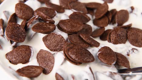 detail shot of chocolate cereal breakfast with yogurt