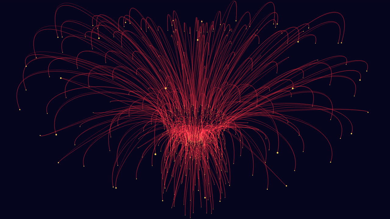 Explosive red fireworks illuminate the dark sky