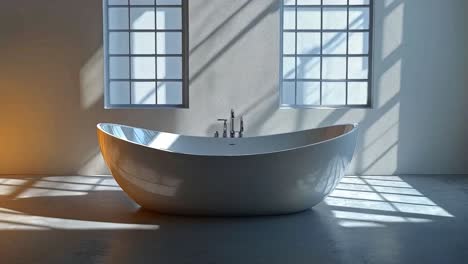 modern bathroom with freestanding bathtub and sunlight