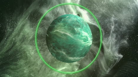animation of colourful shapes over planet on sky with stars