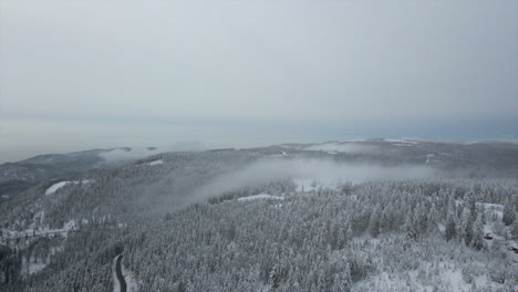 aerial dolly above mystic winter landscape