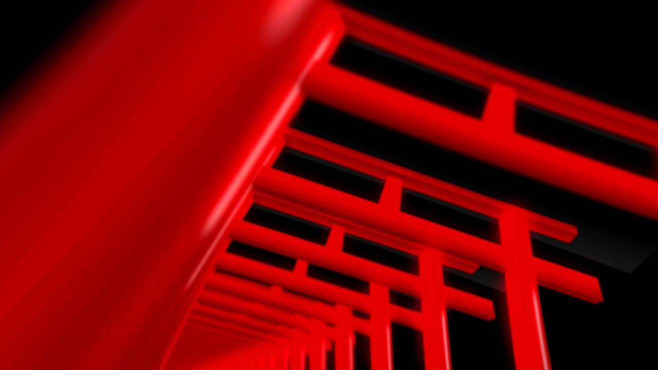 las puertas rojas de torii en japón, animación tradicional japonesa, bucle,