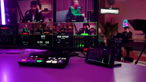 professional video production and live streaming control setup