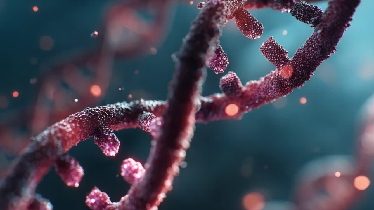 A Stunning Close-Up of DNA Helix Structure Showing Fine Molecular Details and Intricate Patterns, Captivating the Fascination of Genetic Science and Molecular Biology