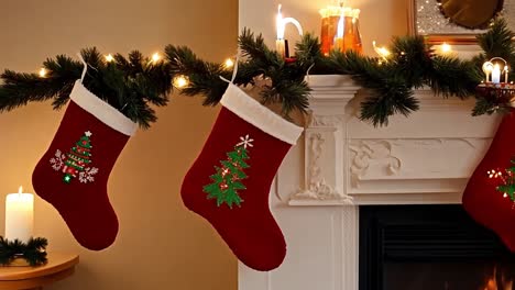 medias de navidad colgando en una chimenea