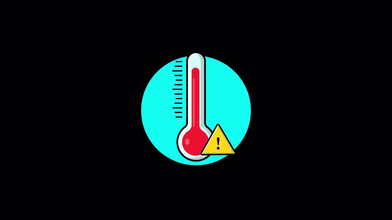 Animated Thermometer Icon with Blinking Warning Sign