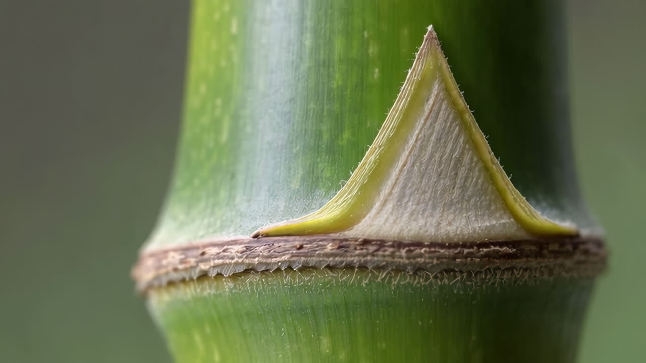 Close-up of a Vibrant Green Bamboo Stalk
