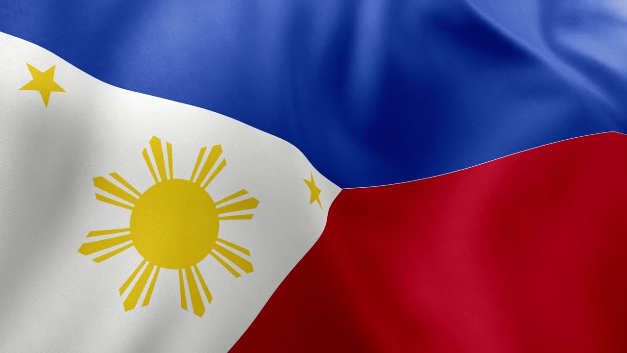 Realistic waving flag of Philippines, blue, red, white triangle, sun, stars. Southeast Asian nation symbol, Manila, patriotism, Philippines
