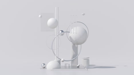 white glossy, metallic, glass geometric shapes. white background. abstract animation, 3d render.