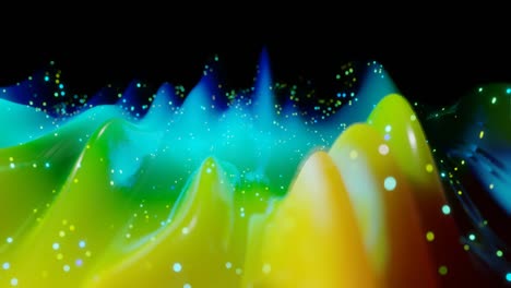 abstract 3d surface with beautiful waves, luminous sparkles and bright color gradient, colors of rainbow. waves run on very shiny, glossy surface with glow glitter. 4k looped animation