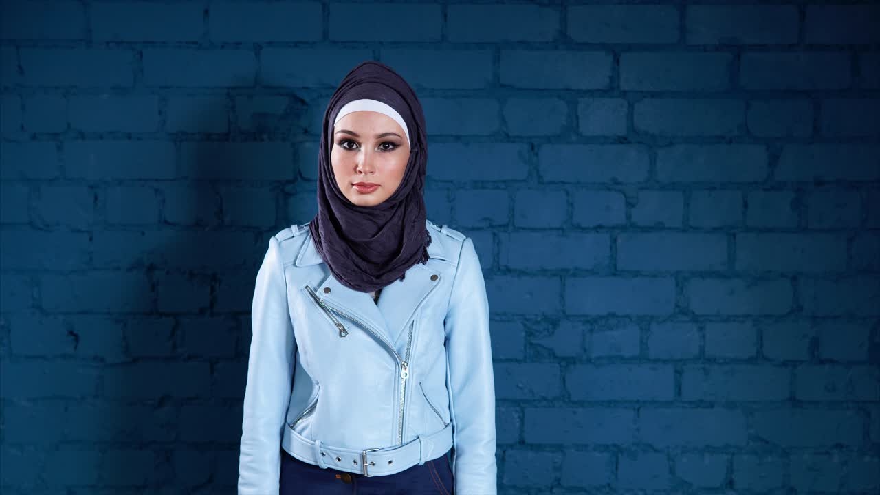 Stylish Woman in Hijab and Leather Jacket