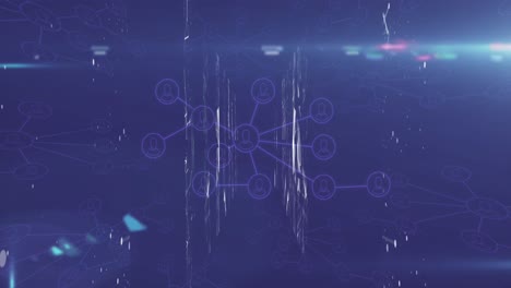 network of digital icons and screens with network of connections against blue background