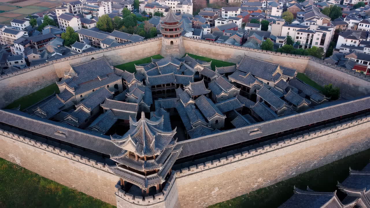 Aerial View of a Chinese Walled Town