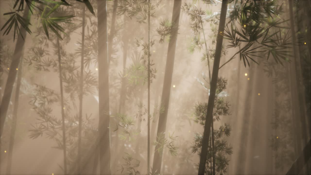 아시아 대나무 숲과 아침 안개 날씨