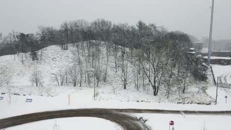 snowstorm thriving over a beach. lake effect snow