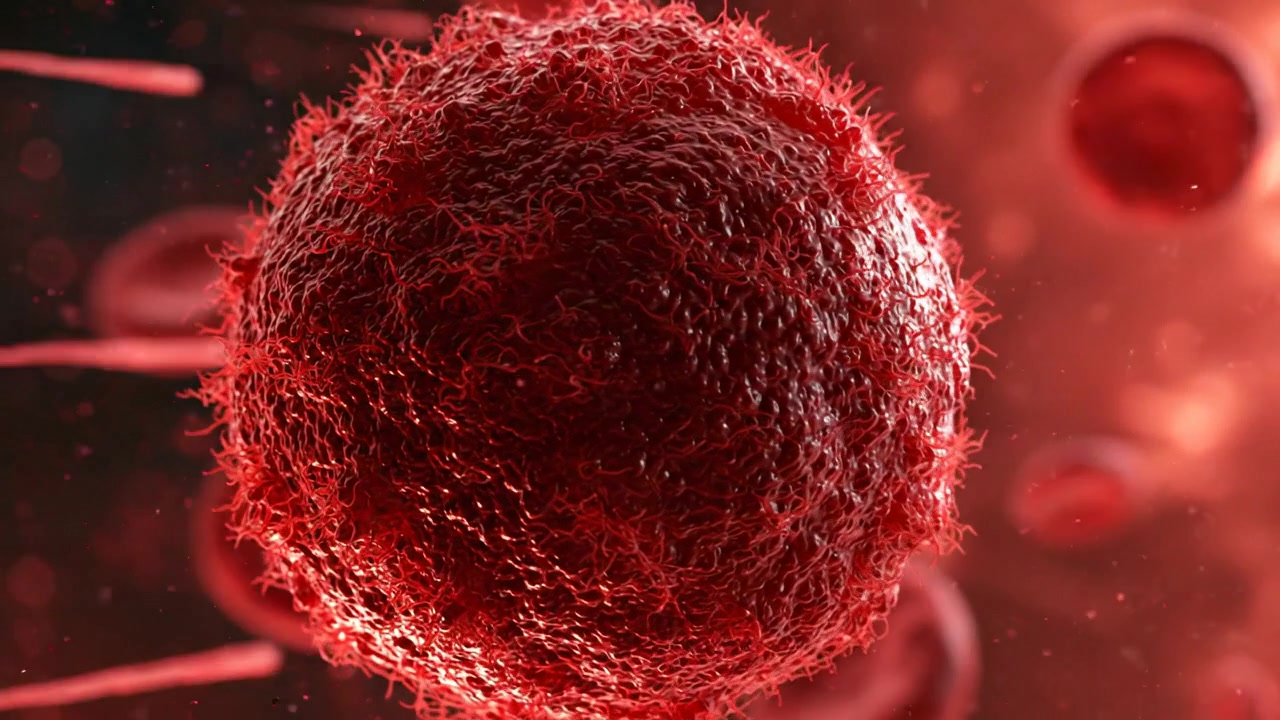 Microscopic View of a Cancer Cell Floating in Bloodstream