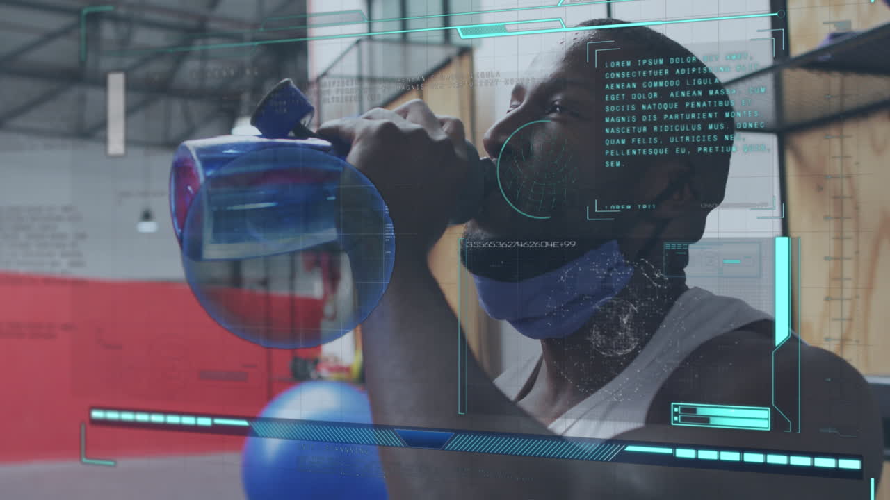 Animation of data processing over african american men drinking water